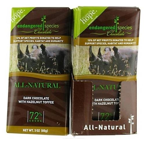 Endangered Species Dark Chocolate Bar Hazelnut Toffee Rhino (12x3 Oz)