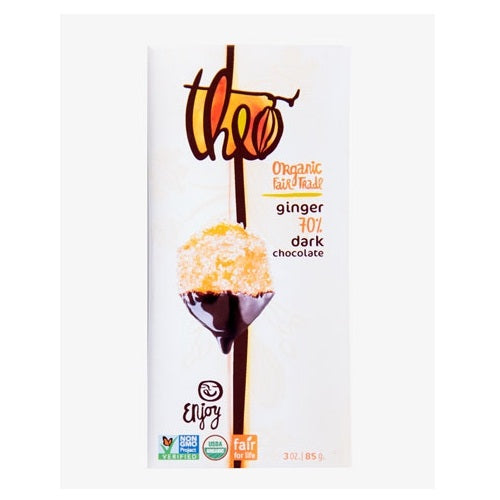 Theo Chocolate Ginger, Dark Chocolate 70% (12x3 OZ)