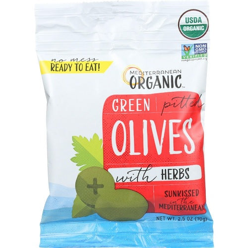 Mediterranean Organic Green Pitted Olives  (12x2.5 OZ)