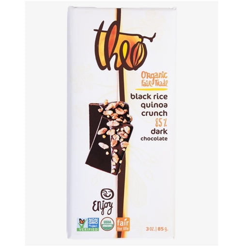 Theo Black Rice Quinoa Crunch 85% Dark Chocolate (12x3 OZ)