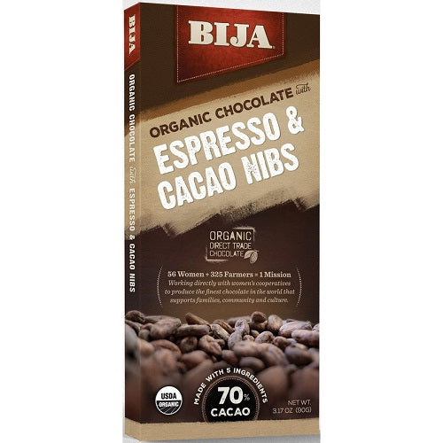 Bija Espresso Cocoa Nibs Chocolate Bar (10x3.17 OZ)