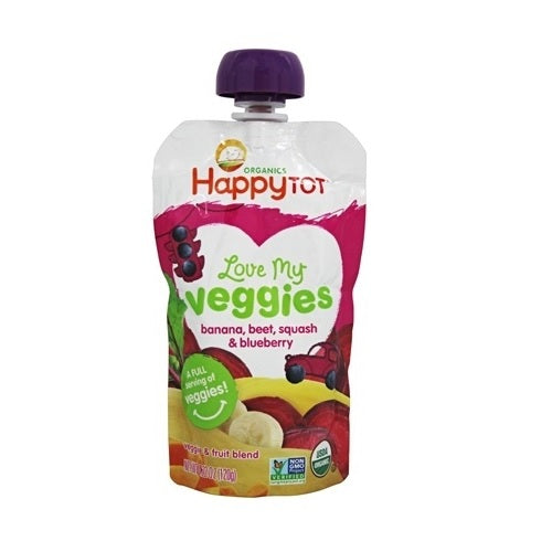 Happy Tot Love My Veggies Organic Banana Beet Squash and Blueberry Blend (16x4.22 OZ)