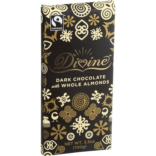 Divine Chocolate Dark Chocolate with Whole Almonds Bar (10x3.5 OZ)