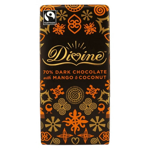 Divine Chocolate 70% Dark Chocolate With Mango And Coconut Bar (10x3.5 OZ)