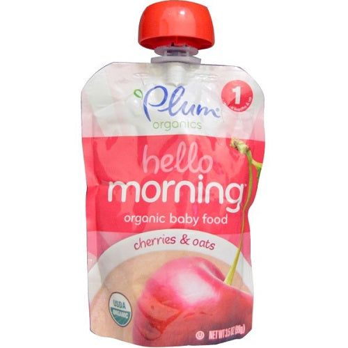 Plum Organics Hello Morning, Organic Baby Food, Cherries & Oats (6X3.5 OZ)