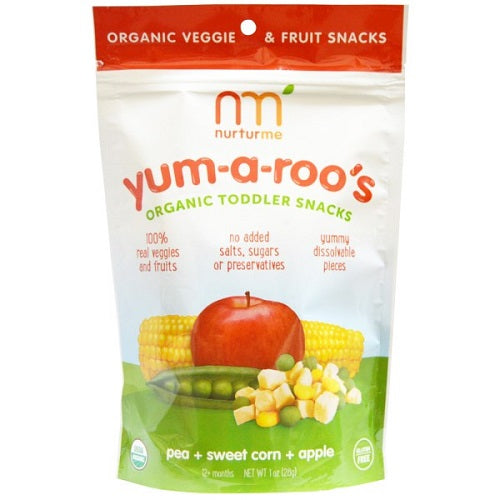 Nurturme Organic Toddler Snacks, Yum-A-Roo'S, Pea + Sweet Corn + Apple (6X1 OZ)