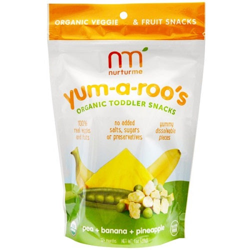 Nurturme Organic Toddler Snacks, Yum-A-Roo'S, Pea + Banana + Pineapple (6X1 OZ)