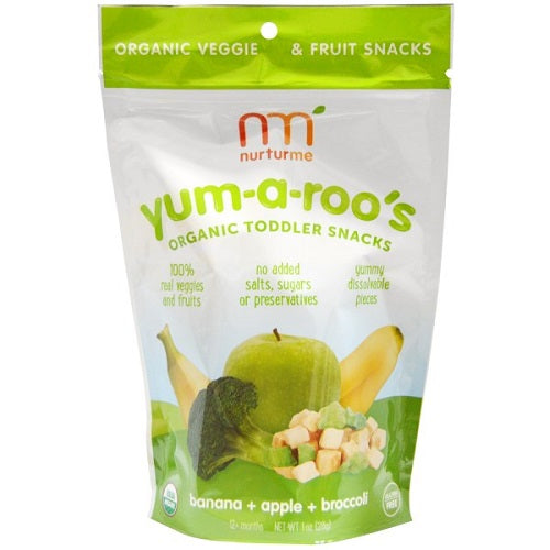 Nurturme Organic Toddler Snacks, Yum-A-Roo'S, Banana + Apple + Broccoli (6X1 OZ)